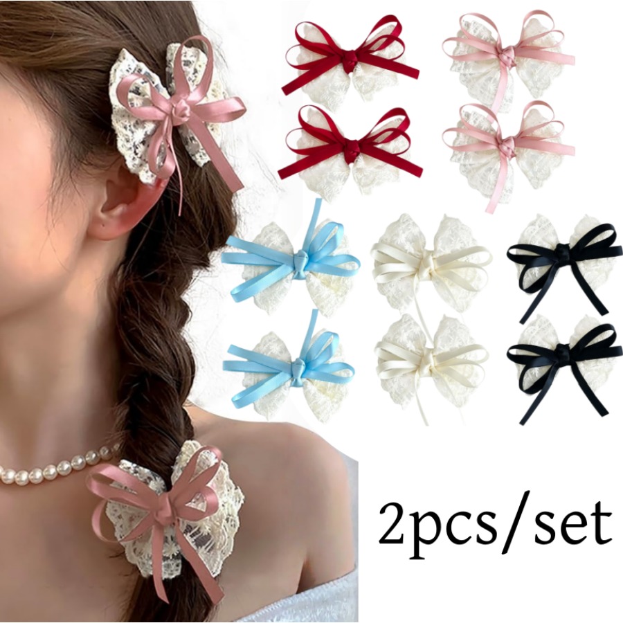 2pcs/set Cute Lace Bow Hair Cl - Travel Accessories Kids review and price